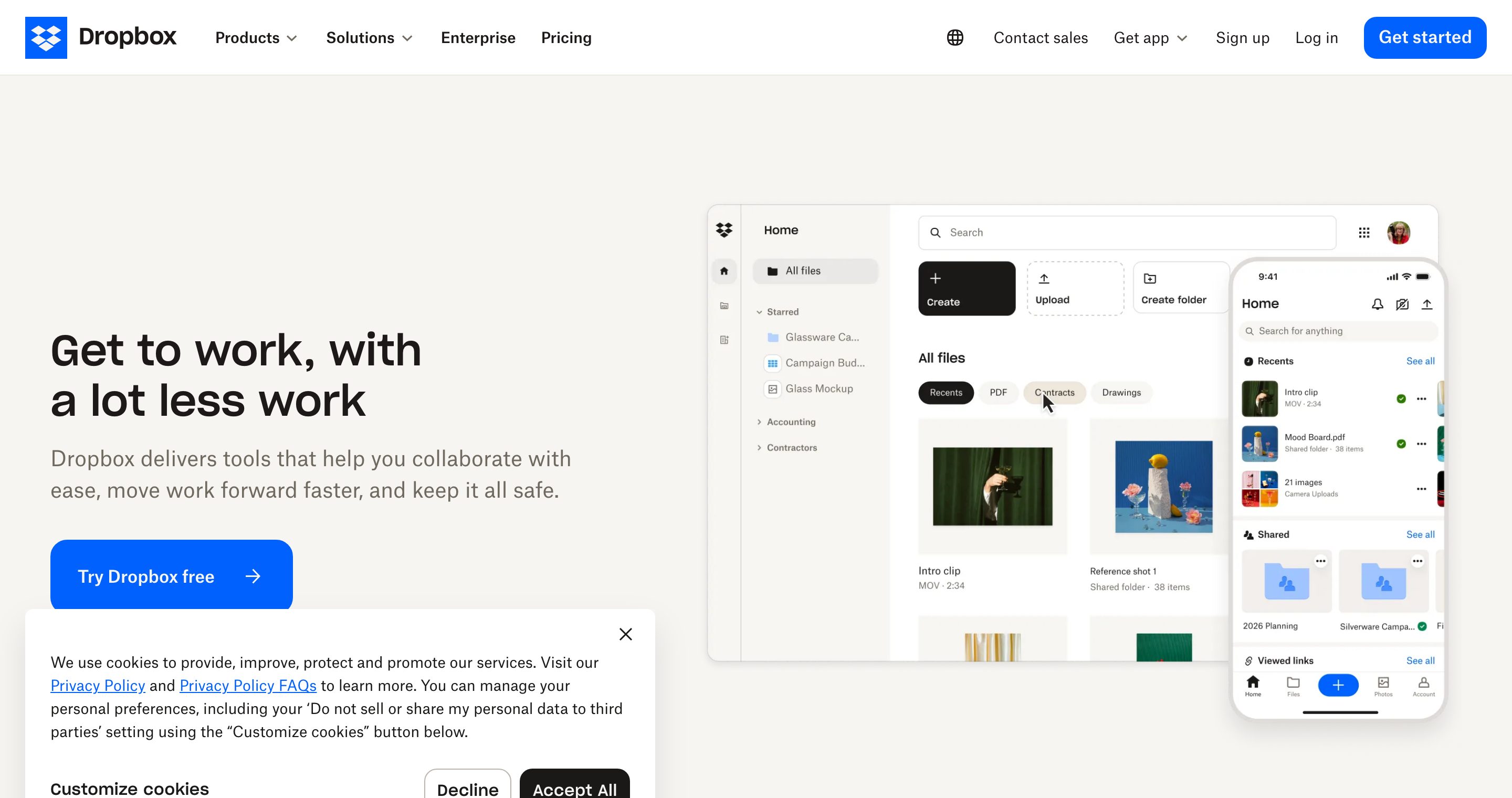 Dropbox's homepage (dropbox.com)